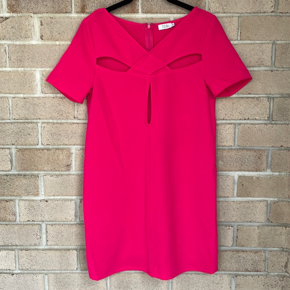 Tobi Hot Pink Cutout Shift Mini Dress